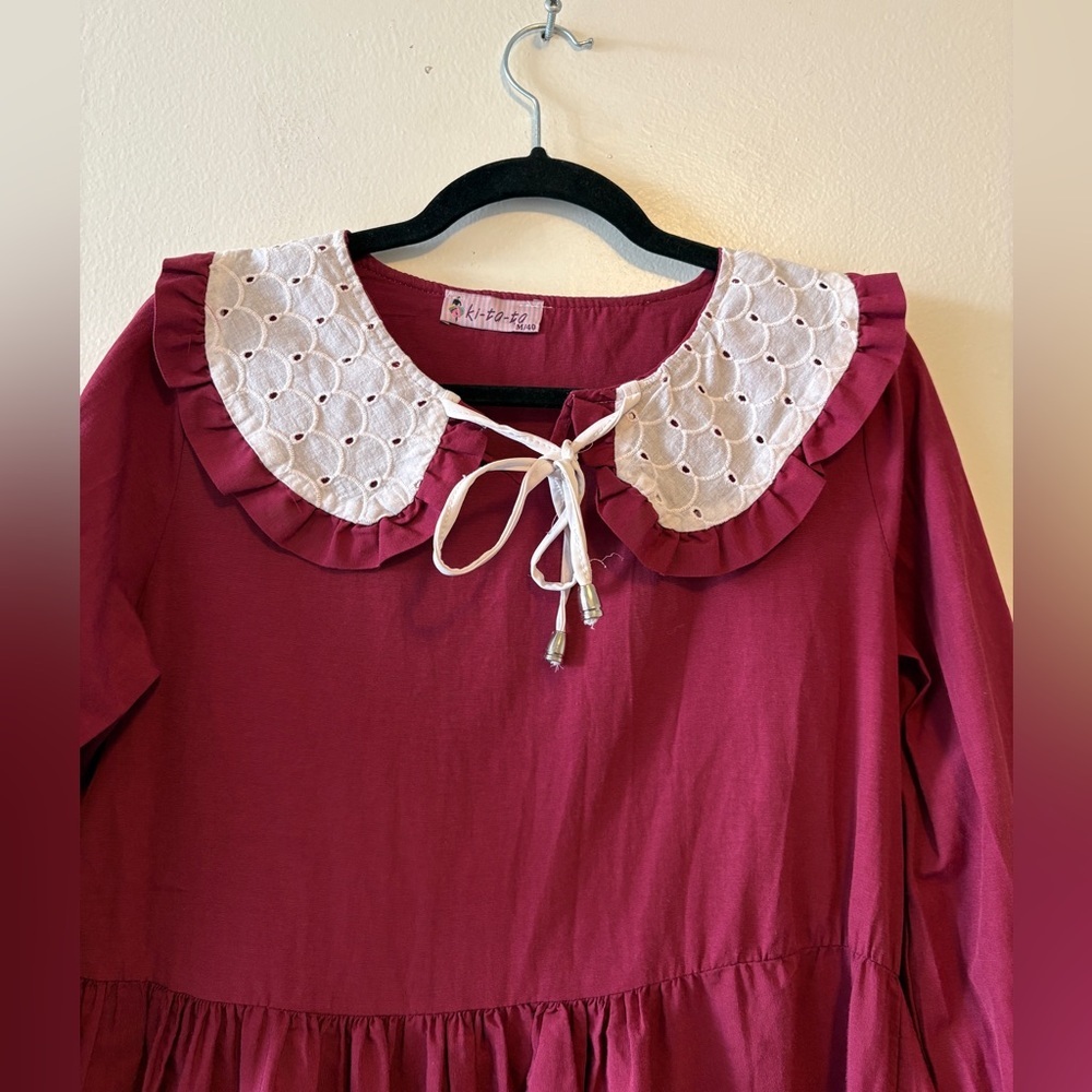 Vintage Cotton Maxi Dress with Peter Pan Lace Collar Prairie Style Size Medium - Picture 5 of 11